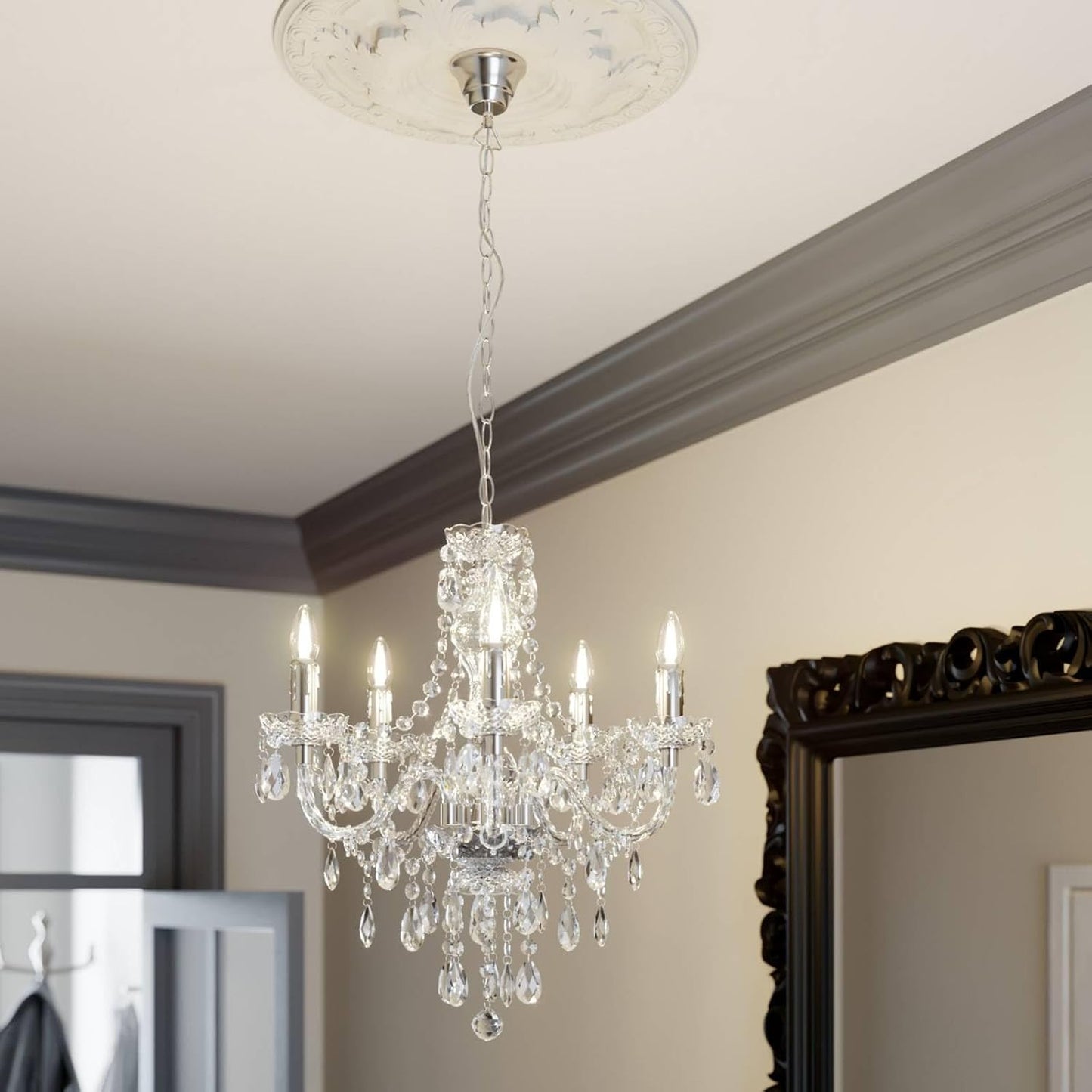Lustre Merida À Intensité Variable (Antique, Classic) En Transparent E. A. Pour Salon & Salle Manger (À 5 Lampes E14) Suspension Suspension Lustre Lampe Plafonnier