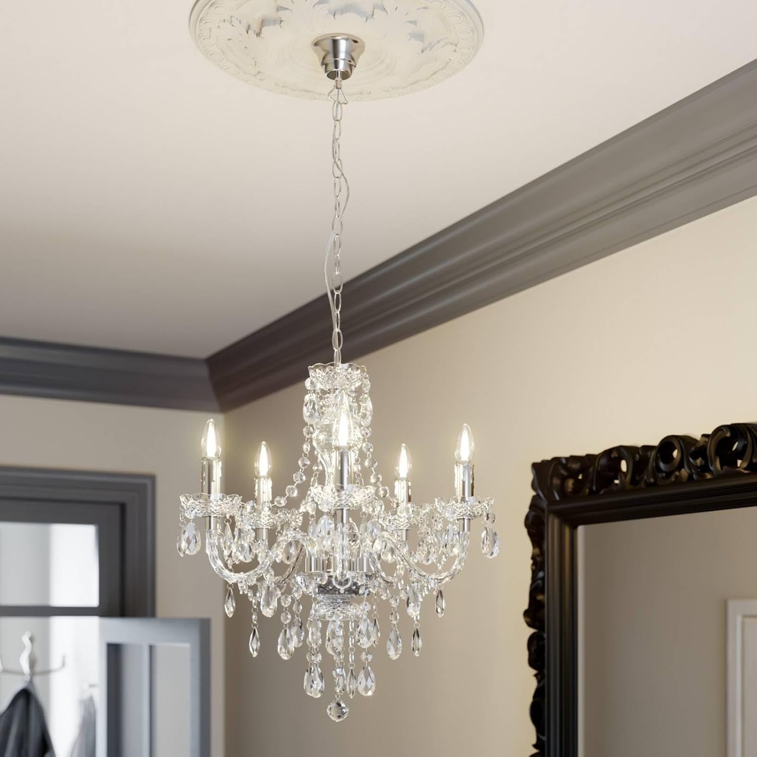 Lustre Merida À Intensité Variable (Antique, Classic) En Transparent E. A. Pour Salon & Salle Manger (À 5 Lampes E14) Suspension Suspension Lustre Lampe Plafonnier