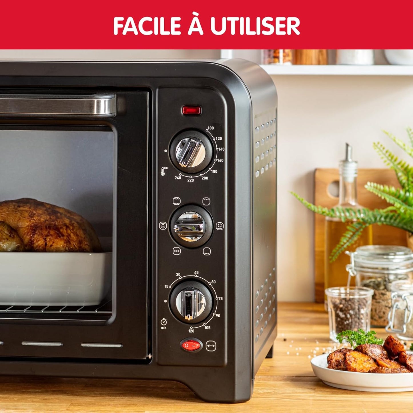 Four Électrique 39 L, 7 Modes De Cuisson, Chaleur Tournante, Thermostat Réglable Jusqu’À 240° C, Tournebroche, Minuteur 120 Min, Grille Réversible, Optimo Noir OX485810