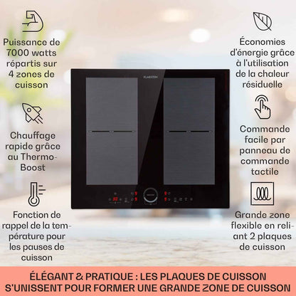 Klarstein Plaque Induction 7000W, Plaque De Cuisson Electrique À Induction, Encastrées 4 Feux, Tables De Cuisson Encastrable, Contrôle Tactile, Rechaud Electrique Pour La Cuisine