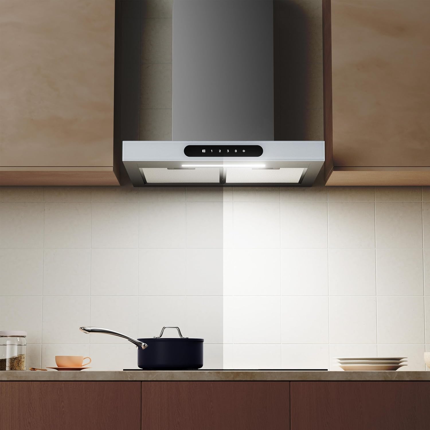 Hotte Décorative Class A+++ 60Cm 650M³/H Tactile Et Wifi Connectée 4 Vitesses&Fonction Boost Avec Filtre Charbon Affichage Numérique Recyclage Ou Evacuation Blanche CBCW6102