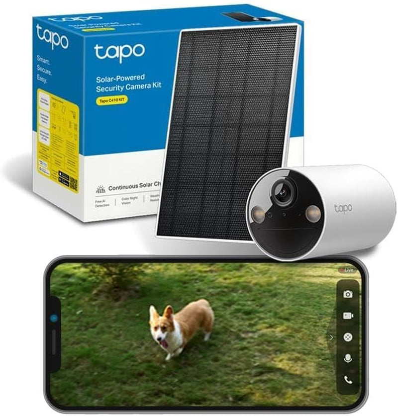 2K Camera Exterieur Sans Fil Solaire Detection Personne IA,C410 KIT | Alimentation Électrique Continue,Vision Nocturne Couleur, Stockage Flexible Microsd 512Go/Cloud,Ip65,Aucun Hub Requis
