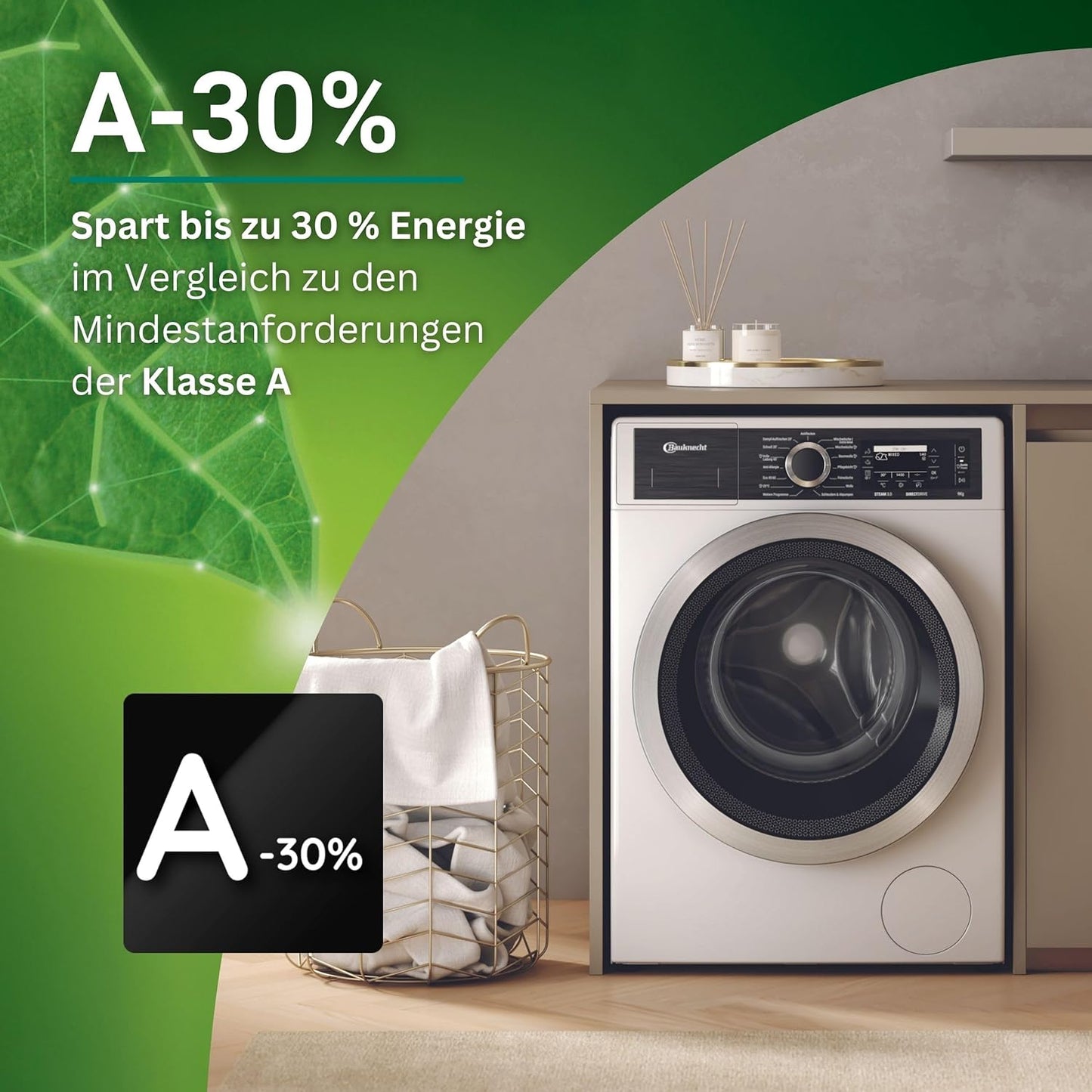 Bauknecht B7 99 Silence DE Machine À Laver À Chargement Frontal/A -30% / 9 Kg/Technologie Gentlepower/Option Hygiène Steam/Moteur Direct Drive/Départ Différé/Sécurité Enfant