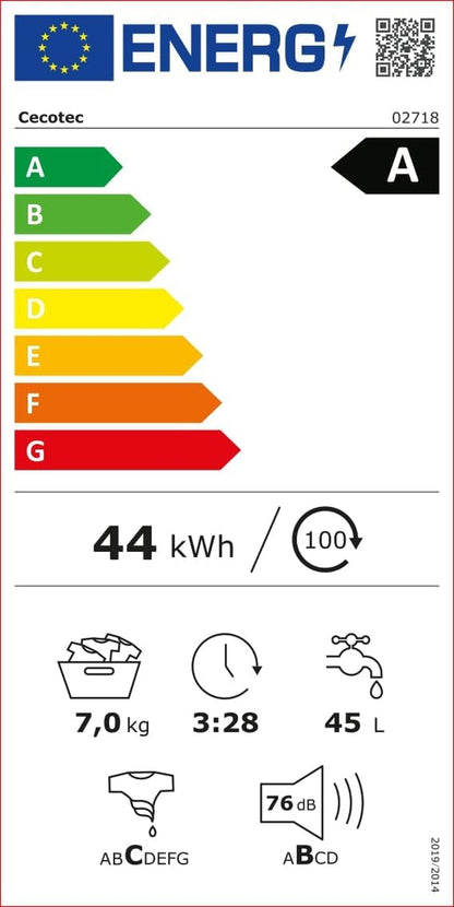Lave-Linge À Chargement Frontal De 7 Kg Bolero Dresscode 7300 Inverter A. 1950 W, 1200 Tr/Min Réglables Au Maximum, 15 Programmes, Vapeur Steammax