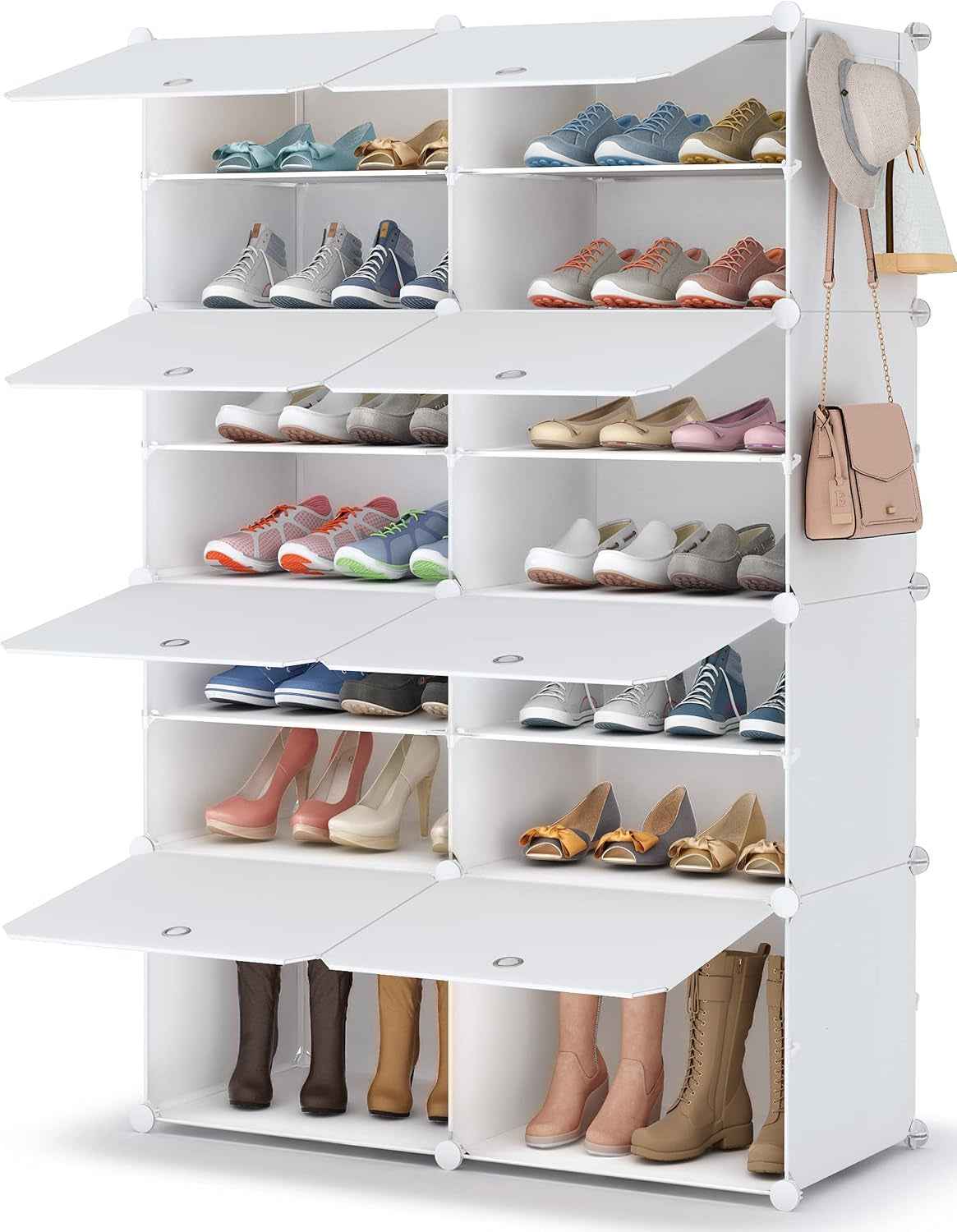 Meuble Chaussure, 7 Niveaux Rangement Chaussure 28 Paires Etagere Chaussure | Armoire a Chaussures Avec Porte Pour Entrée Salon Chambre