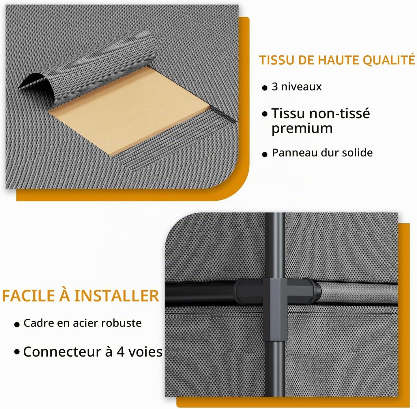 Commode Chambre En Tissu, Cadre En Métal, Meuble 4 Tiroirs Rangement Pour Chambre À Coucher, Salon, Couloir Et Entree - Gris