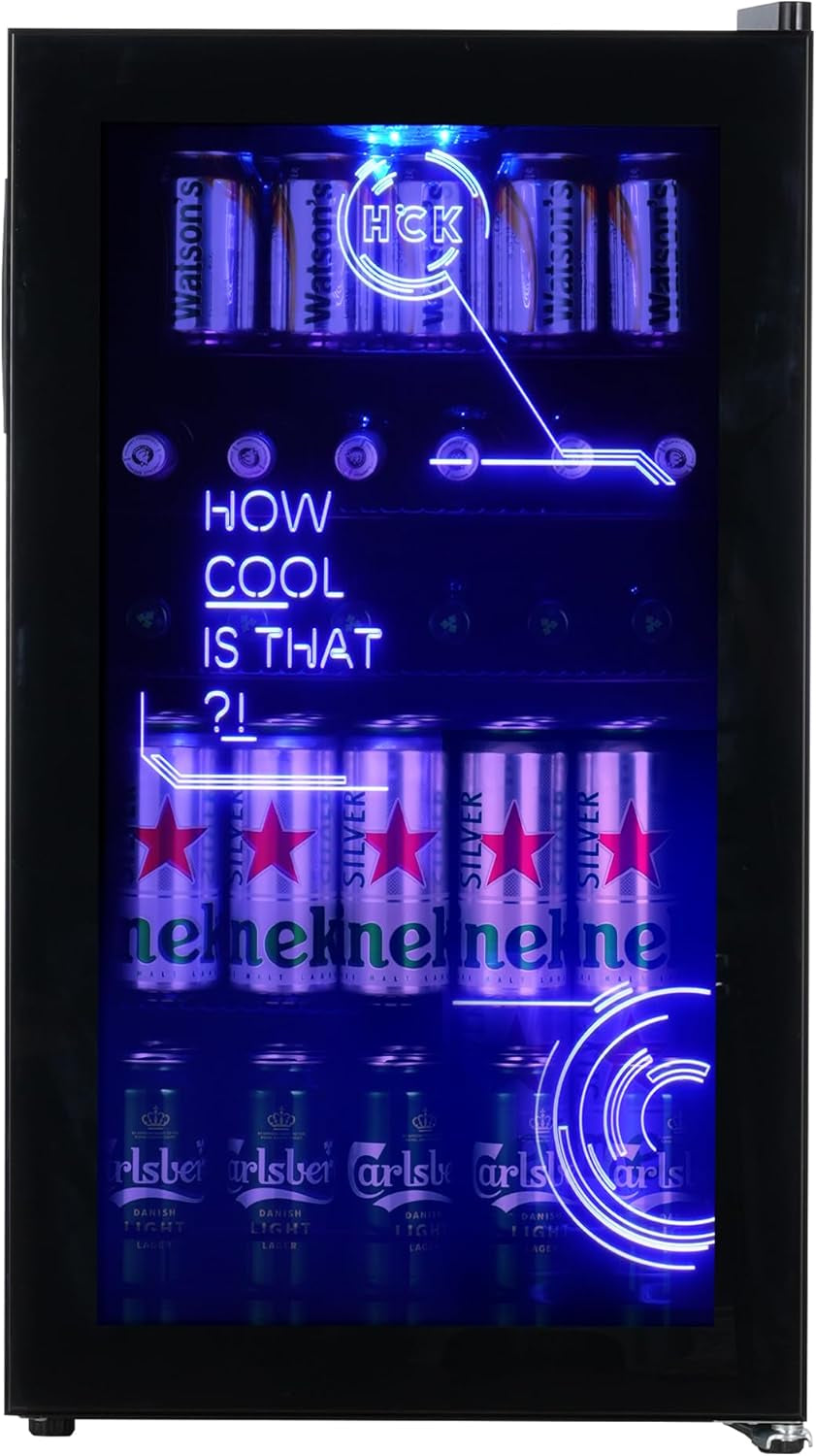 Réfrigérateur Pour Boissons, Mini Frigo Avec Éclairage Moderne Cyberpunk, 98L Petit Frigo Silencieux De 0-10°C, Mini Bar Intérieur, Pour Salle De Jeux, Fête, Noir.