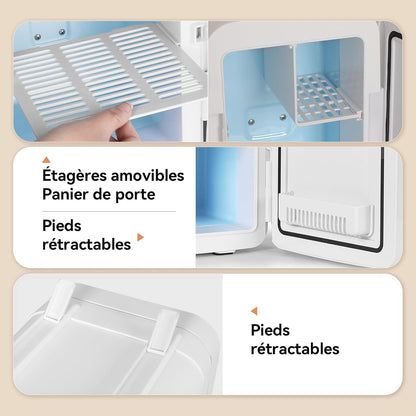 YOURLITE Mini Frigo De Chambre 2 En 1 4 Litres Avec Miroir Led À Intensité Variable, Mini Réfrigérateur Portable Ac/Dc Pour Cosmétiques Réfrigérés, Produits De Soins De La Peau Et Aliments