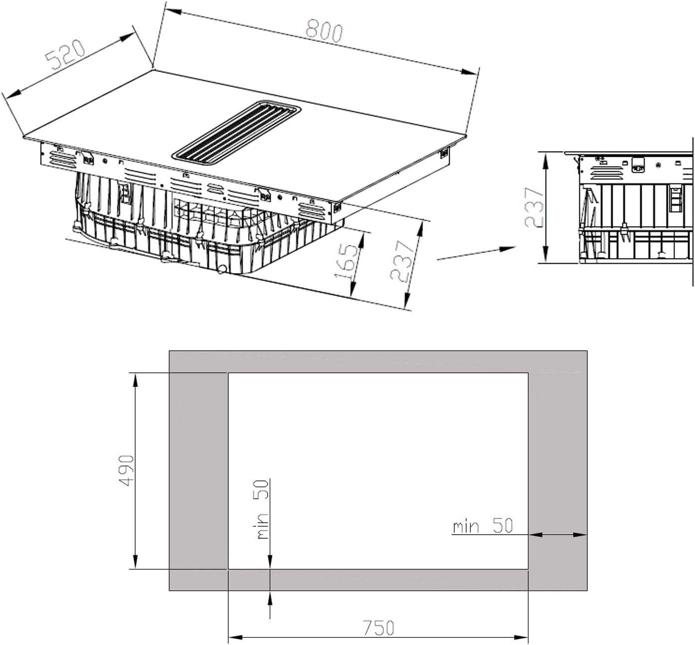 Downdraft Plaque À Induction | Aspiration Intégrée Dans La Table | 80 Cm | Autonome | 7 Kw | 4 Zones | 15 Niveaux | 2 Zones Flexibles | Sans Cadre | IND800DRAFT