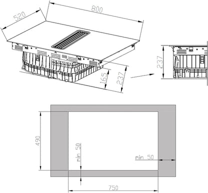 Downdraft Plaque À Induction | Aspiration Intégrée Dans La Table | 80 Cm | Autonome | 7 Kw | 4 Zones | 15 Niveaux | 2 Zones Flexibles | Sans Cadre | IND800DRAFT