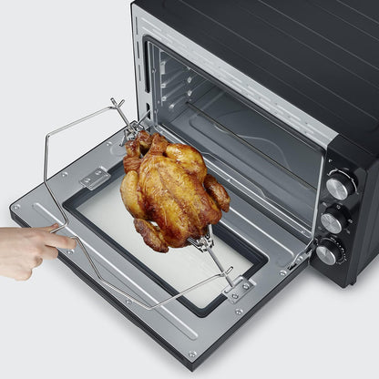 Four Posable XXL À Chaleur Tournante 60 L Avec Pierre À Pizza Et Tournebroche 2 200 W Design Simple Et Élégant, Four Électrique Avec Minuteur 120 Min, Noir/Inox, to 2073