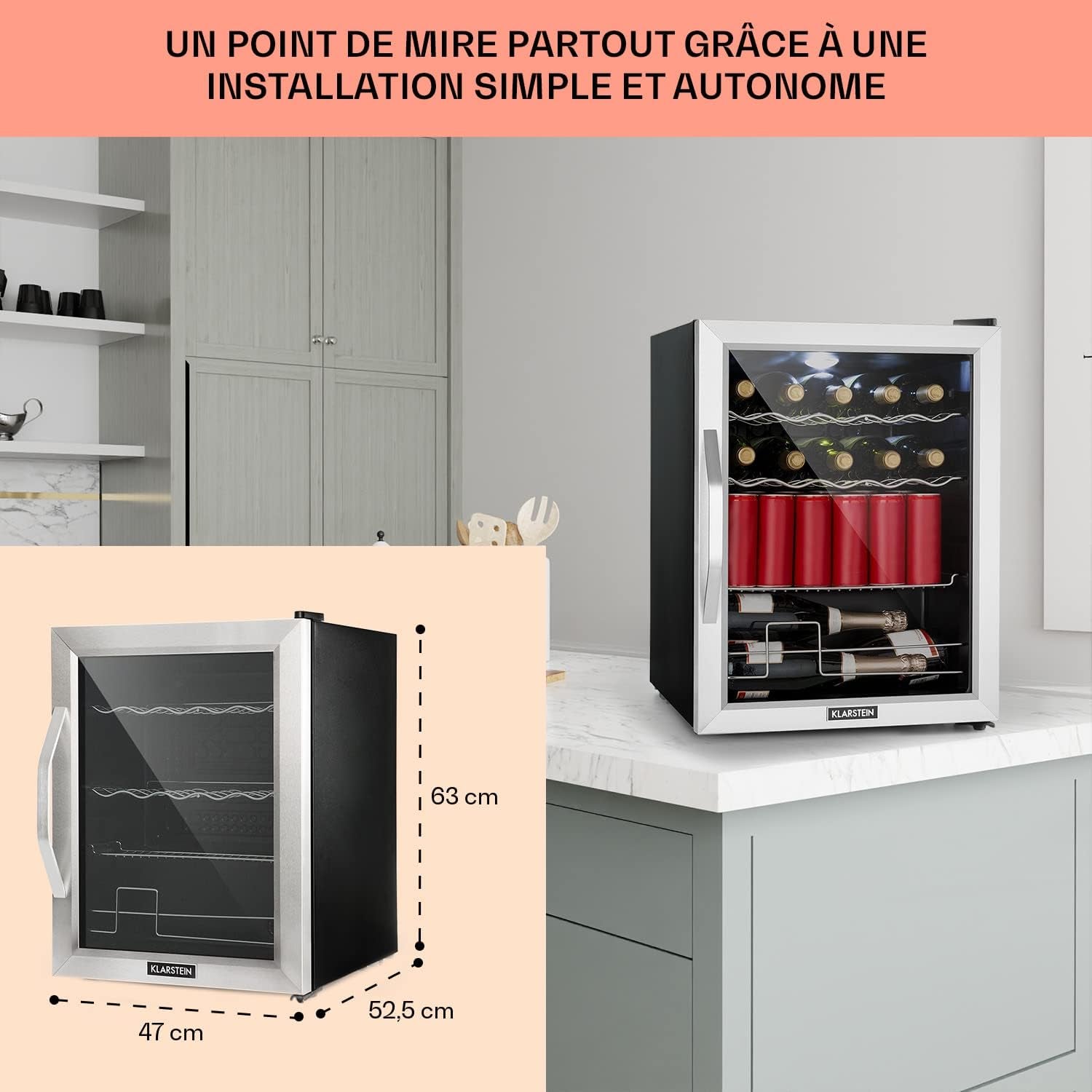 Mini Frigo De Chambre Et Bureau, Silencieux, Mini Bar 60L, Pour Boisson, Camping, Étagères Réglables, Ondulés Pour Le Vin, Cannette, Beer