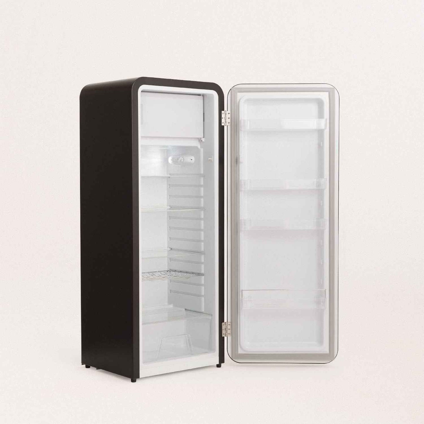 / RETRO FRIDGE 150 Gold/Réfrigérateur Noir Avec Poignée Dorée Et Congélateur 281L / 102W, Faible Consommation, 150 Cm, 3 Étagères, Régulateur De Température, 60X60X150 Cm