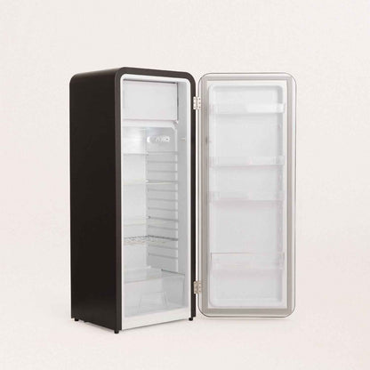 / RETRO FRIDGE 150 Gold/Réfrigérateur Noir Avec Poignée Dorée Et Congélateur 281L / 102W, Faible Consommation, 150 Cm, 3 Étagères, Régulateur De Température, 60X60X150 Cm
