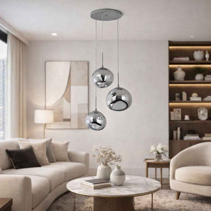 BARCELONA LED Lustre Suspendu Triple En Cristal Moderne "KADNIS" - 3 Lumières E27, Design Style Vintage/Industriel/Scandinave/Rustique, Pour Salon, Chambre D'Ado, Bureau Ou Entrée, Chrome