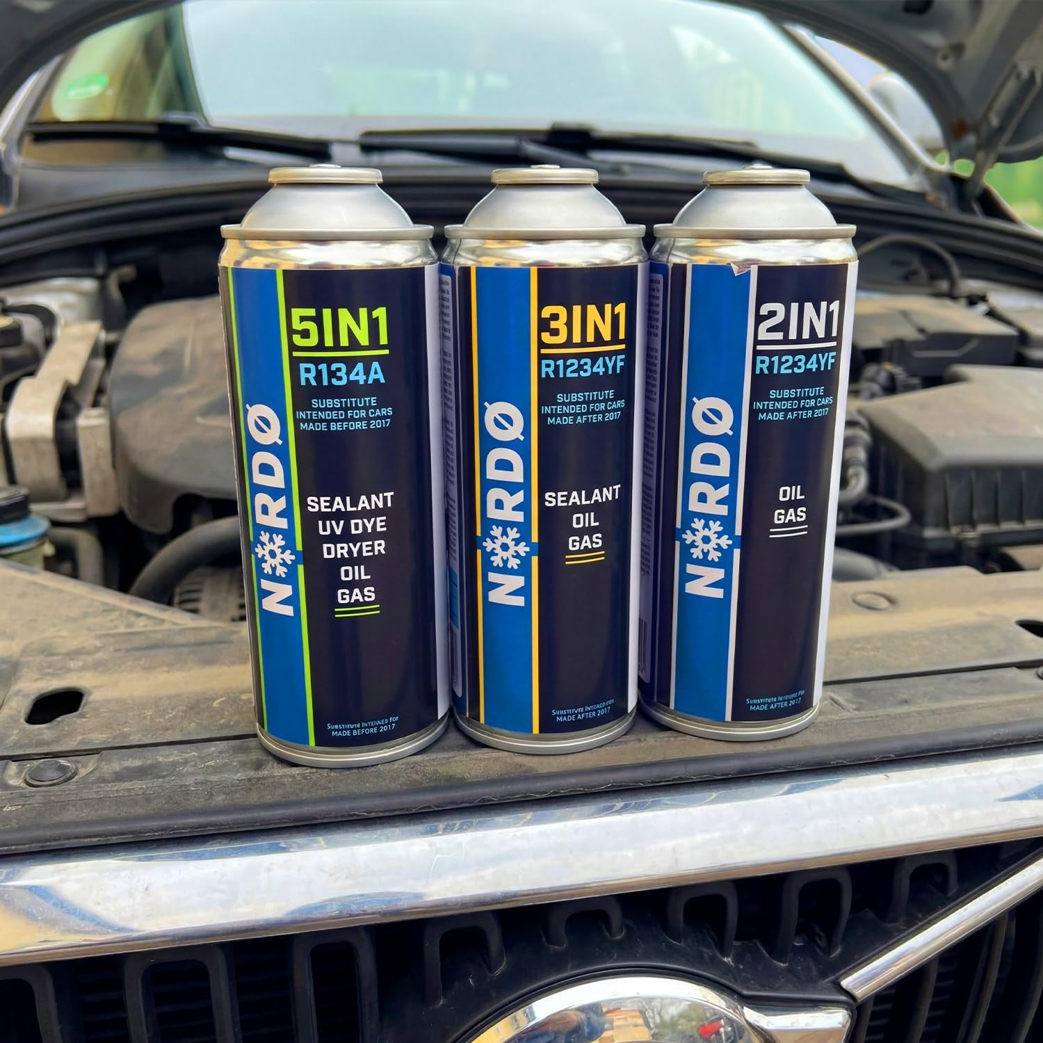 Nordo 5-En-1 – 5X Réfrigérant R134A 235 G Chaque Boîte Pour Climatisation Auto Avec Huile, Stop-Fuite, Traceur UV Et Déshydratant – Protège Le Compresseur