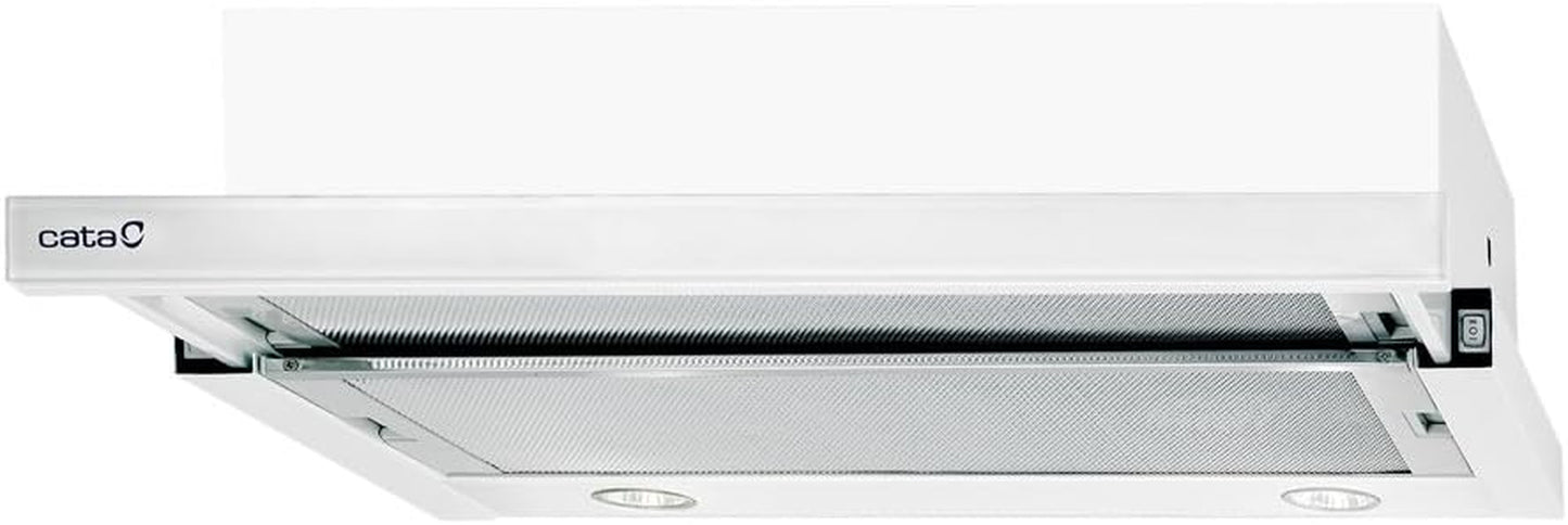 Modèle TF 2003 GWH Extraction | Hotte Aspirante Cuisine 390 M3/H-150 M3/H | Finition En Verre Blanc | [Classe D'Efficacité Énergétique C ], 57 Décibels, 2 Vitesses, 60 X 44 X 18 Cm
