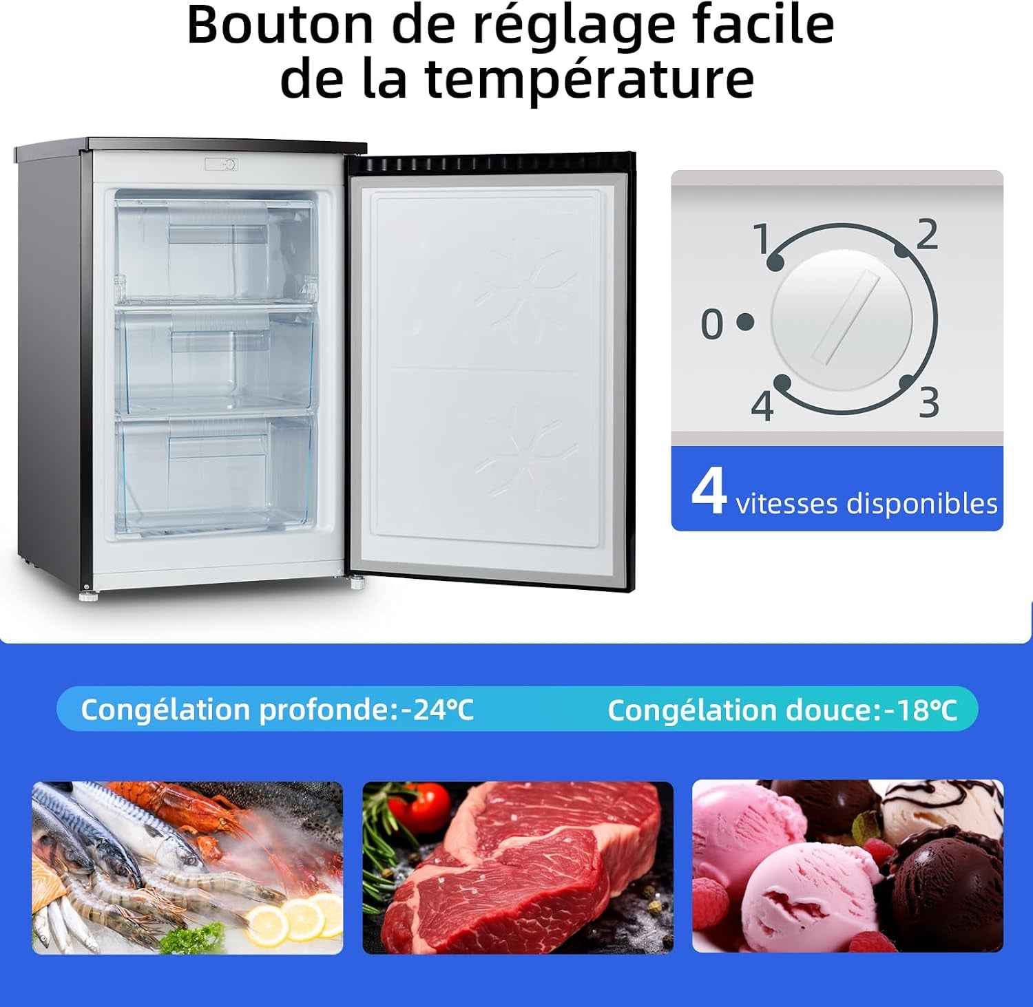 Congélateur Armoire 85L Pour Cave Ou Bureau Noir (CSD90D4D) | -24°C, 39Db, Porte Réversible, Thermostat Réglable, Gain De Place