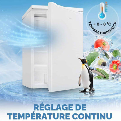 Réfrigérateur Congélateur 109 L KS 7251, Éclairage LED, Blanc | Réfrigérateur 95 L, Congélateur 14 L, Éclairage LED, 2 Étagères En Verre, Bac À Glaçons, Silencieux 37 Db