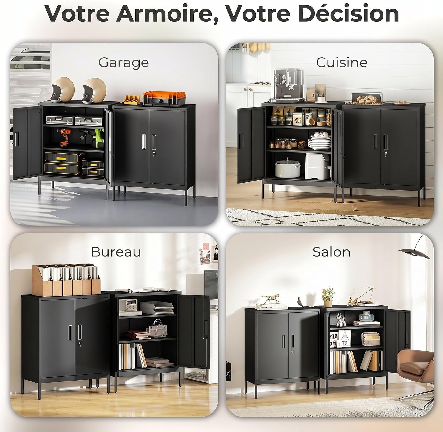 Armoire De Bureau Métallique Avec Serrure 80 X 40 X 100 Cm Noir | Meuble De Rangement En Acier, 2 Portes, 2 Étagères Réglables, Classeur Rangement Documents Industriel, Bureau Ou Garage