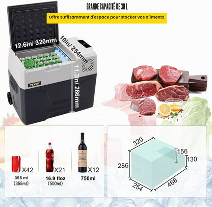 Glacière Congélateur Voiture 30 L Portable Mini Frigo Silencieux 220V Avec Panneau Numérique -20 À 20℃ Pour Maison, Voiture Et Camping 58 * 36.8 * 36.1CM