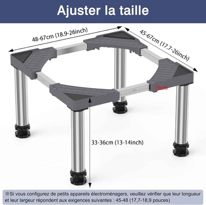 Mini Base De Réfrigérateur Support Électroménager Réglable Hauteur 33-36 Cm, Base De Lave-Vaisselle 45-67 Cm Avec 4 Pieds Robustes, Charge 200 Kg Pour Sécheuse Armoire De Réfrigérateur Gris