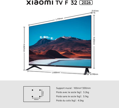 XIAOMI 32 Inch F TV, HD, Smart TV, Contrôle Vocal Alexa, Dolby Audio, DTS Virtual:X, DTS-HD, Airplay Compatible
