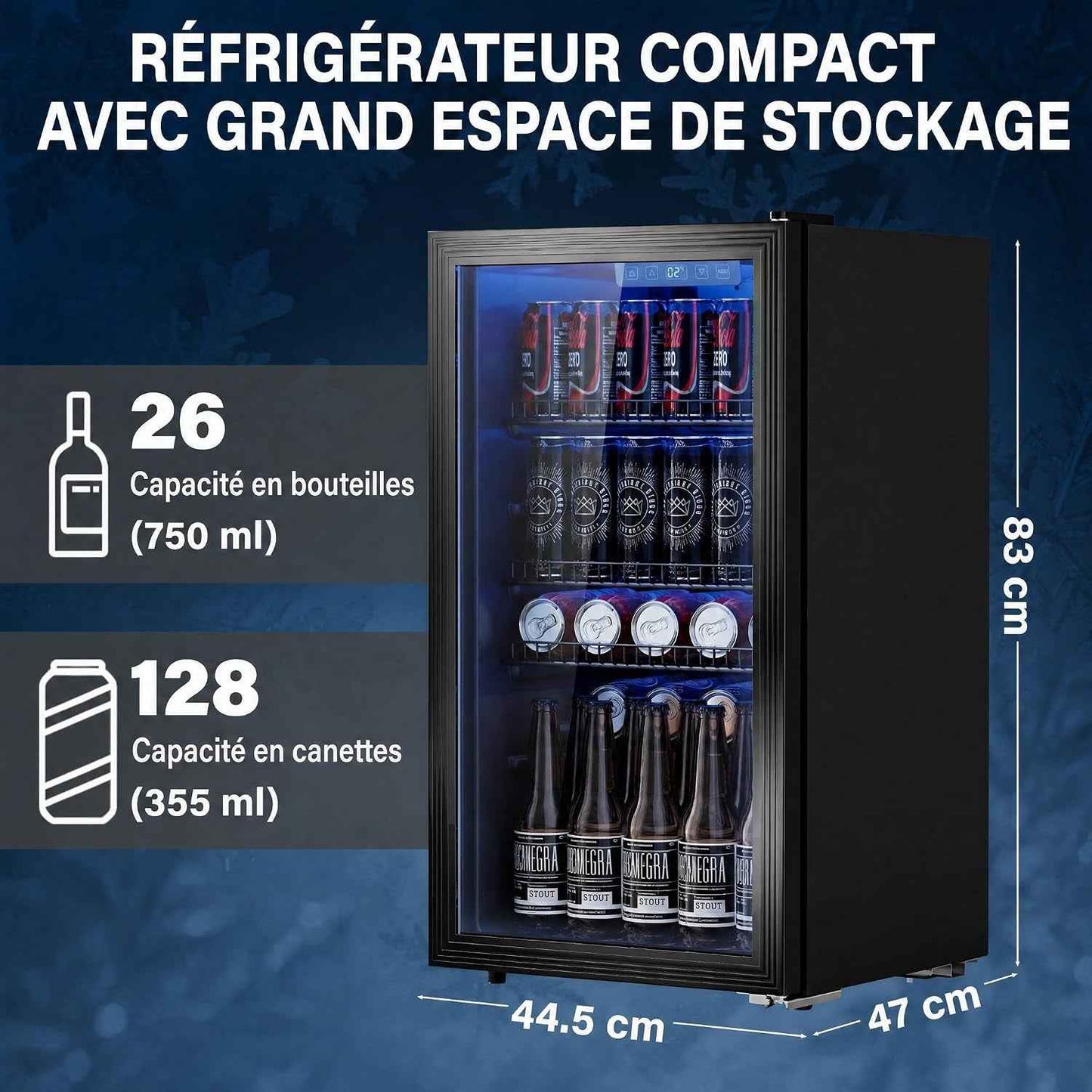 Réfrigérateur À Boissons 90L | Refroidissement Uniforme Et Sans Givre, 3 Étagères Réglables Pour 125 Canettes | Silencieux Pour Bar, Bureau & Maison – Noir
