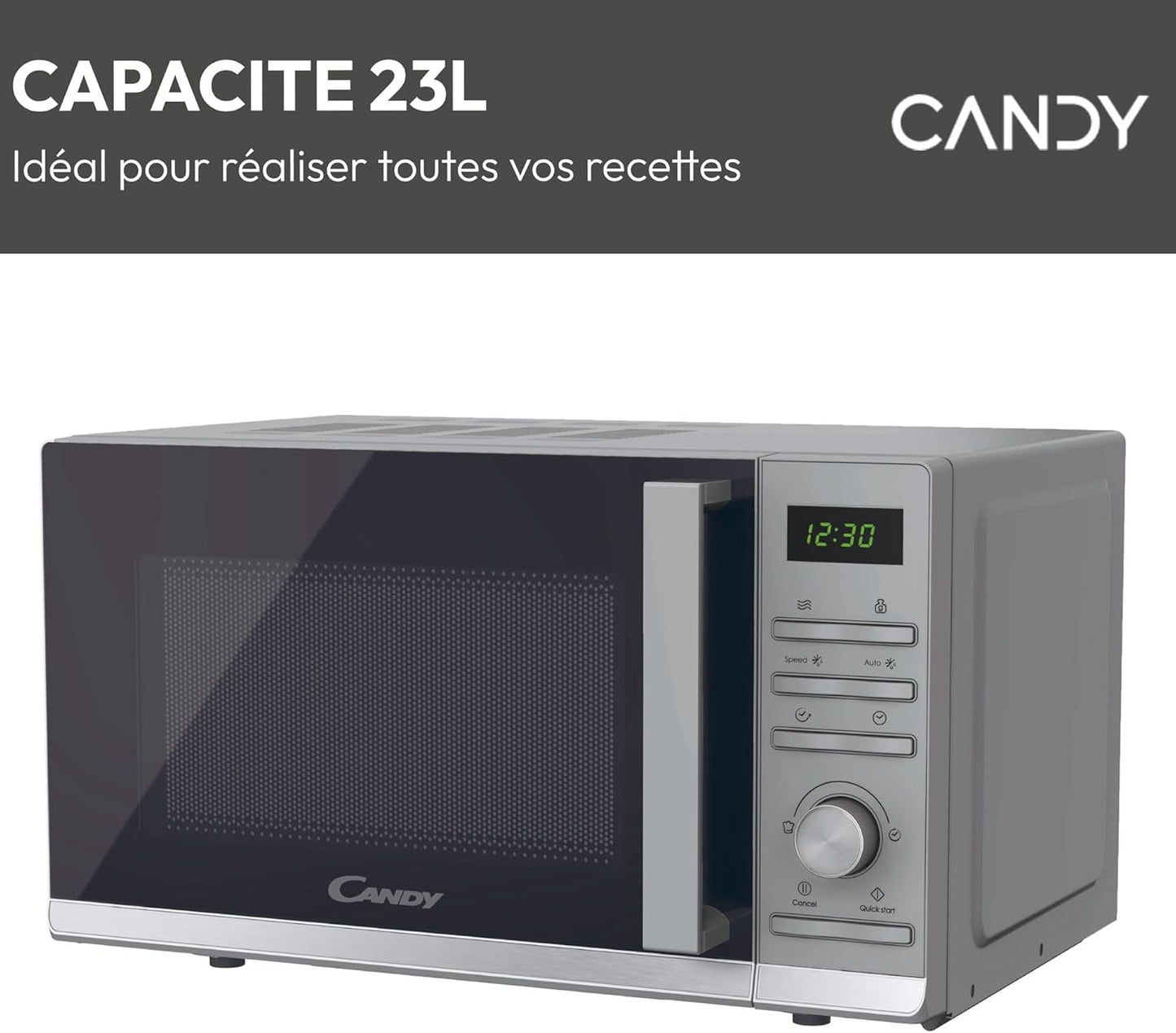 Moderna CMWA23TNDS Four Micro-Ondes 900W 23L Digital, Fonction Décongélation, 14 Menus Automatiques, Plateau Tournant En Verre, 11 Niveaux De Puissance, Cuisson Express, Sécurité Enfant, Argent
