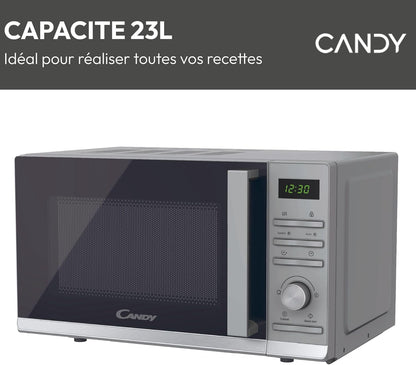 Moderna CMWA23TNDS Four Micro-Ondes 900W 23L Digital, Fonction Décongélation, 14 Menus Automatiques, Plateau Tournant En Verre, 11 Niveaux De Puissance, Cuisson Express, Sécurité Enfant, Argent
