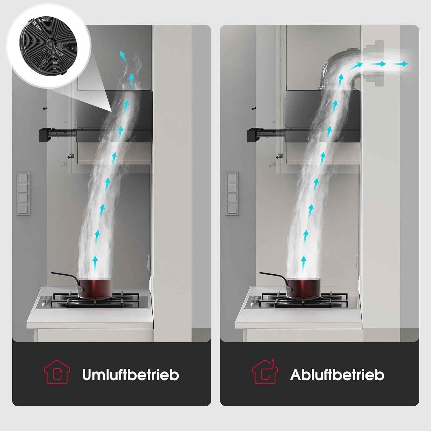 BR60BP Hotte Aspirante 60 Cm Umluft, Hotte Intégrée À Écran Plat 335 M³/H, Hotte Abstrait À Extraction À Plat Noire Avec Filtre À Charbon Actif CF132