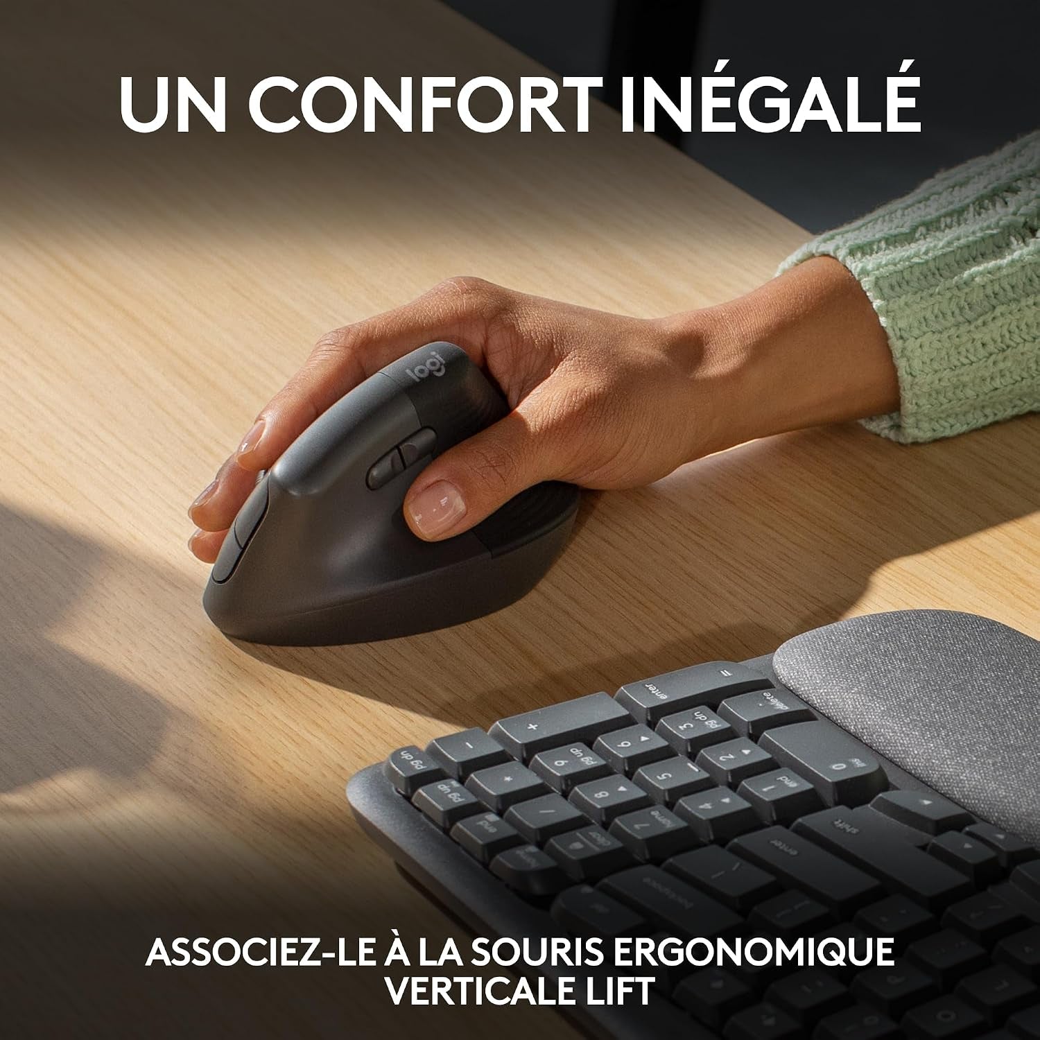 Wave Keys - Clavier Ergonomique Sans Fil (Graphite) | Repose-Poignets Rembourré, Frappe Naturelle, Easy-Switch, Bluetooth, Récepteur Logi Bolt, Multi-Se, Windows/Mac, AZERTY