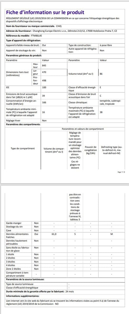 FTM86L4E Réfrigérateur Congélateur, 86 L (61/25), Petit Réfrigérateur Avec 2 Portes, Congélation 4 Étoiles, Casier À Bouteilles, Thermostats Réglables, Faible Bruit, Foncé 2023