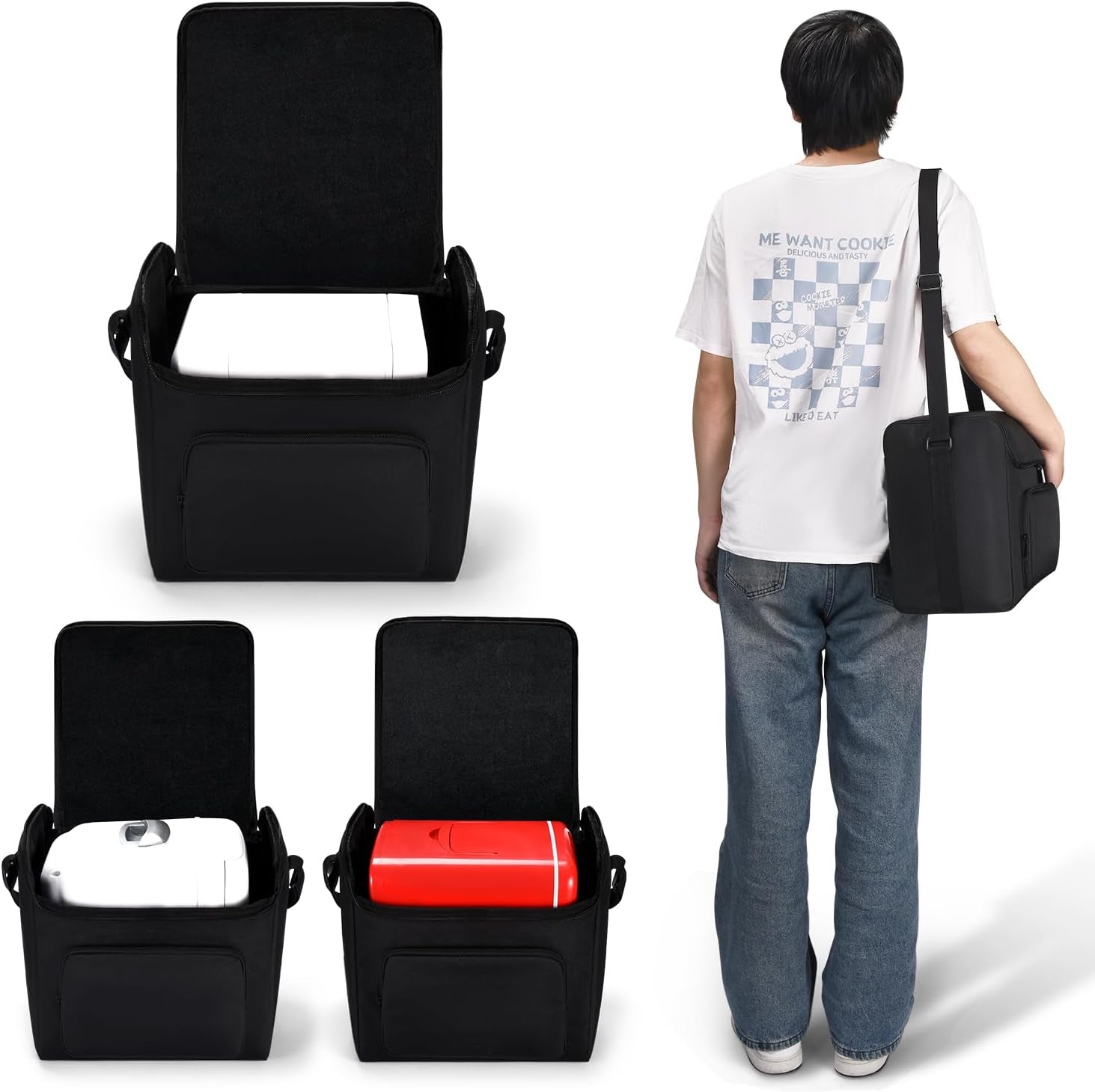 Hzycwgone Sac De Rangement Portable Étui De Transport Housse Pour Mini Frigo Petit Frigo 4L/6 Canettes,Pour Mini Réfrigérateur Voiture,Cosmetique,Chambre,Bureau,Dortoir(Noir)