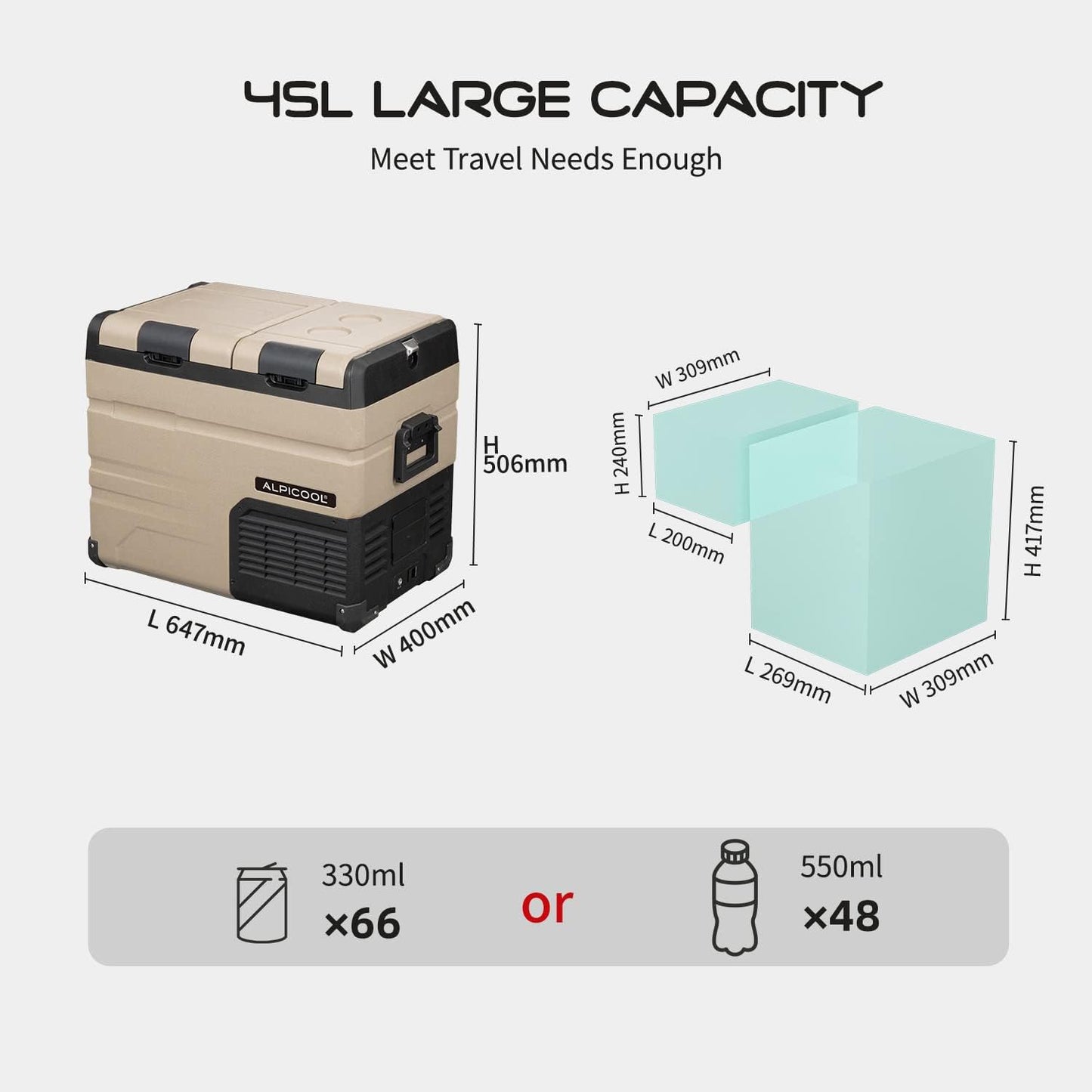 TA45 Glaciere Portable Réfrigérateur Voiture 45 Liter Camping Congélateur 12/24V Mini Frigo Pour Maison, Bureau Ou Pique-Nique En Plein Air/ -20 À 20℃