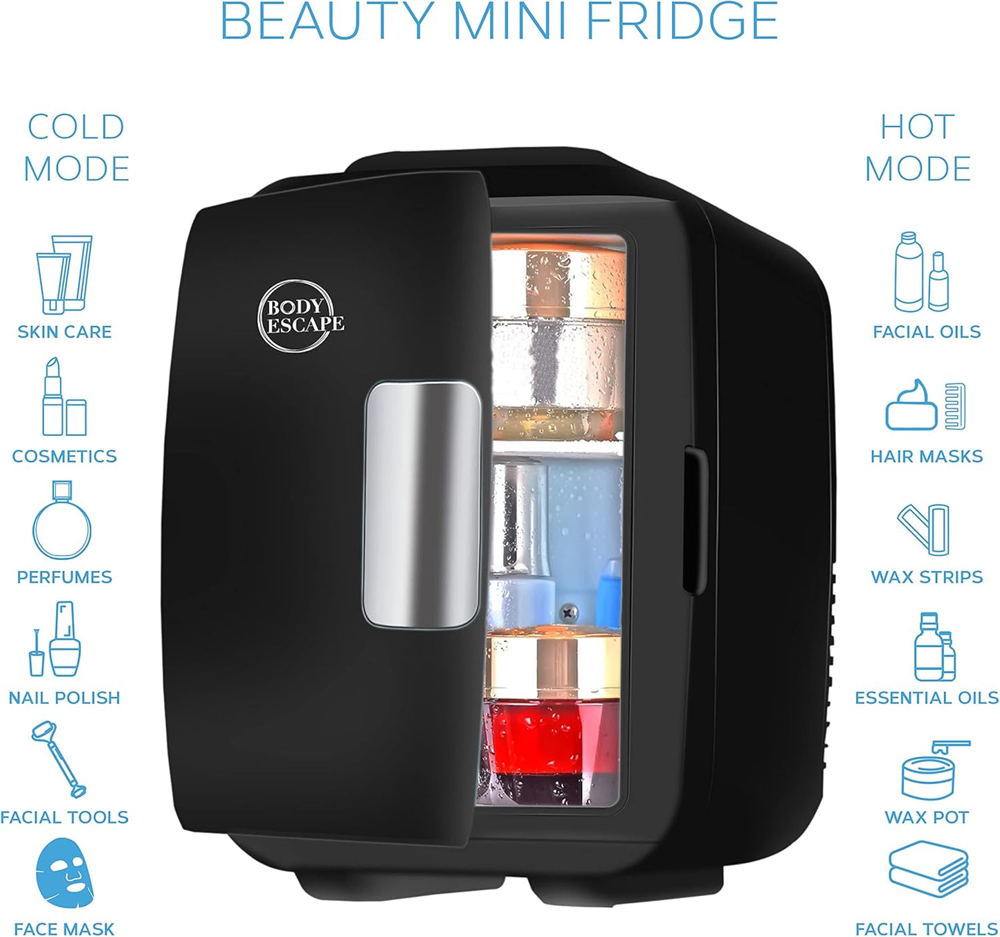 Body Escape Mini Réfrigérateur Beauté Pour Soins De La Peau - Mini Réfrigérateurs Beauté - Petit Réfrigérateur Rétro, Portable, Compact Et Silencieux Pour Le Maquillage - 5L- Mono Noir