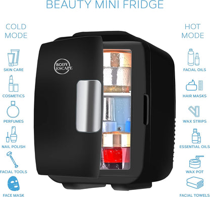 Body Escape Mini Réfrigérateur Beauté Pour Soins De La Peau - Mini Réfrigérateurs Beauté - Petit Réfrigérateur Rétro, Portable, Compact Et Silencieux Pour Le Maquillage - 5L- Mono Noir