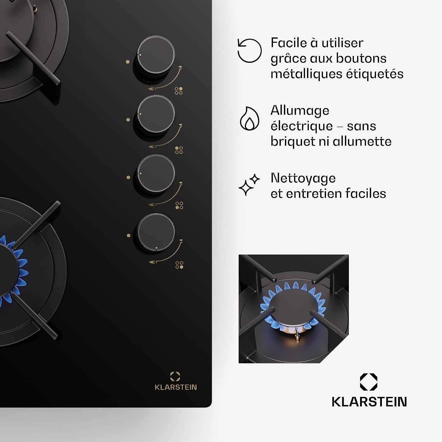 Klarstein Tables De Cuisson À Gaz, Plaque De Cuisson Gaz À 4 Brûleurs, Table De Encastrable À 4 Feux De 8800W, Cuisiniere Gaziniere Avec Brûleurs En Acier Inoxydable, Cuisinières GPL