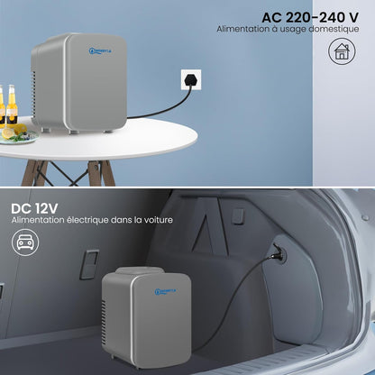 4L Mini Frigo, Petit Réfrigérateur Portable, Réfrigérateur Cosmétique, Frigo Mignon, Fonction Froid/Chaud Pour Bureau, Chambre, Voiture, Voyage, 220V/12V, Gris, 24,5X18,5X27Cm