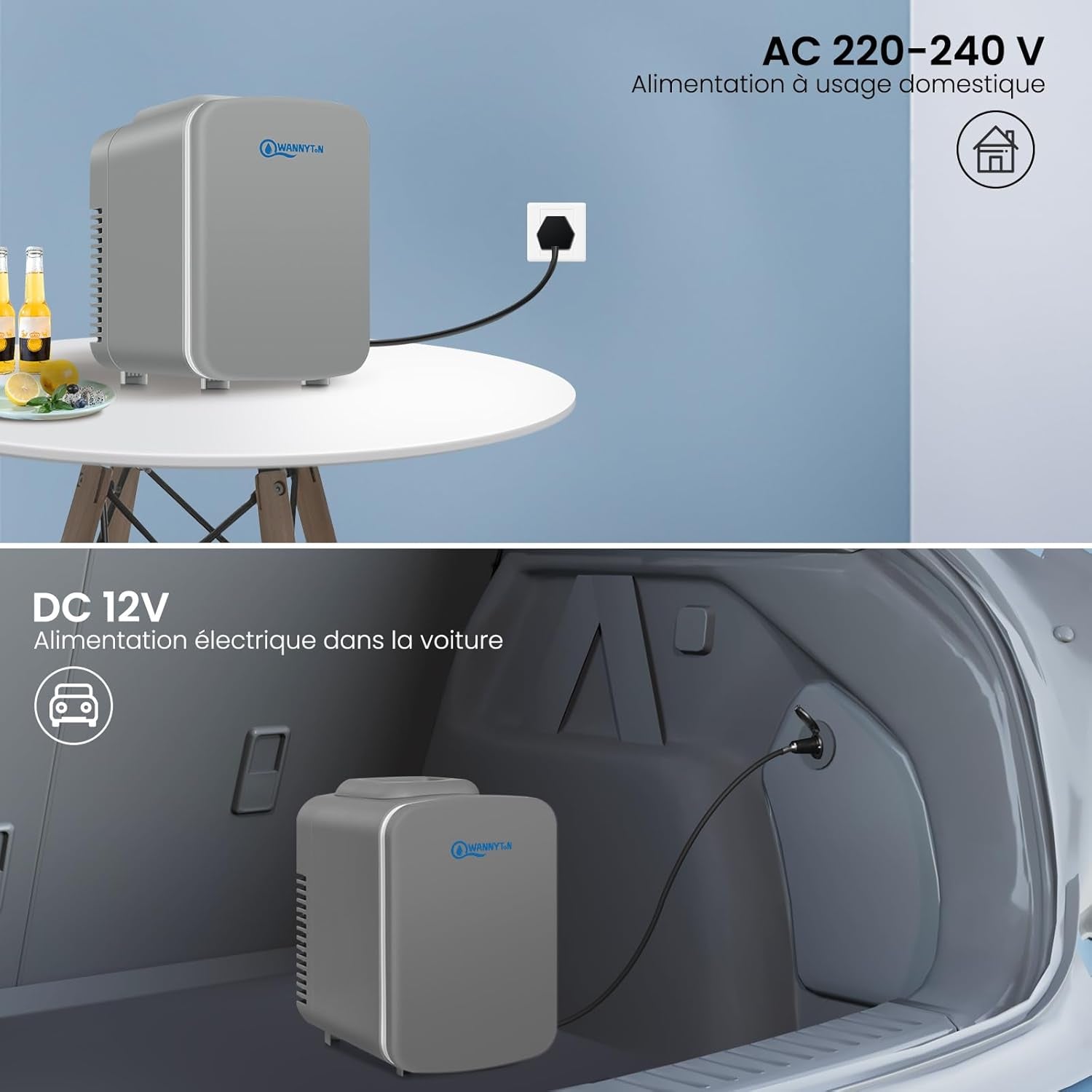 4L Mini Frigo, Petit Réfrigérateur Portable, Réfrigérateur Cosmétique, Frigo Mignon, Fonction Froid/Chaud Pour Bureau, Chambre, Voiture, Voyage, 220V/12V, Gris, 24,5X18,5X27Cm