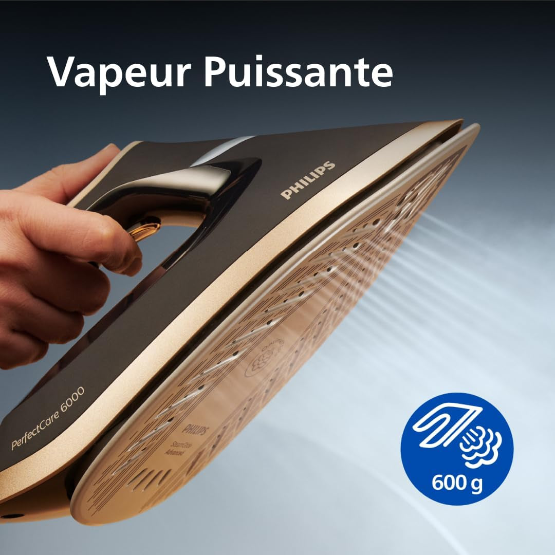 Centrale Vapeur Perfectcare 6000, 8 Bars, 1.8L, Noir | Vapeur 150G/Min, Pressing 600G, 2400W, Technologie Optimaltemp, Semelle Steamglide Advanced, Compact & Pratique (PSG6064/80)