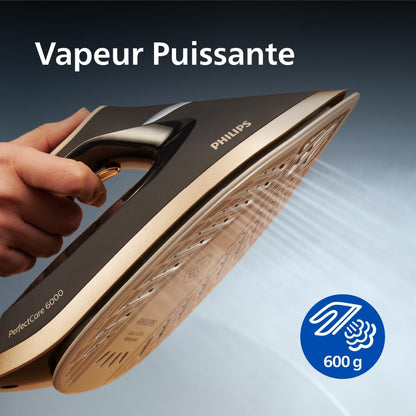 Centrale Vapeur Perfectcare 6000, 8 Bars, 1.8L, Noir | Vapeur 150G/Min, Pressing 600G, 2400W, Technologie Optimaltemp, Semelle Steamglide Advanced, Compact & Pratique (PSG6064/80)