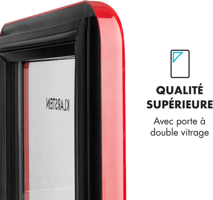 Poplife Refroidisseur De Boissons - Mini-Bar, Réfrigérateur Rétro, 0-10°C, Seulement 39 Db, 48 L, Écologique, Porte À Double Vitrage, Design Rétro, Rouge