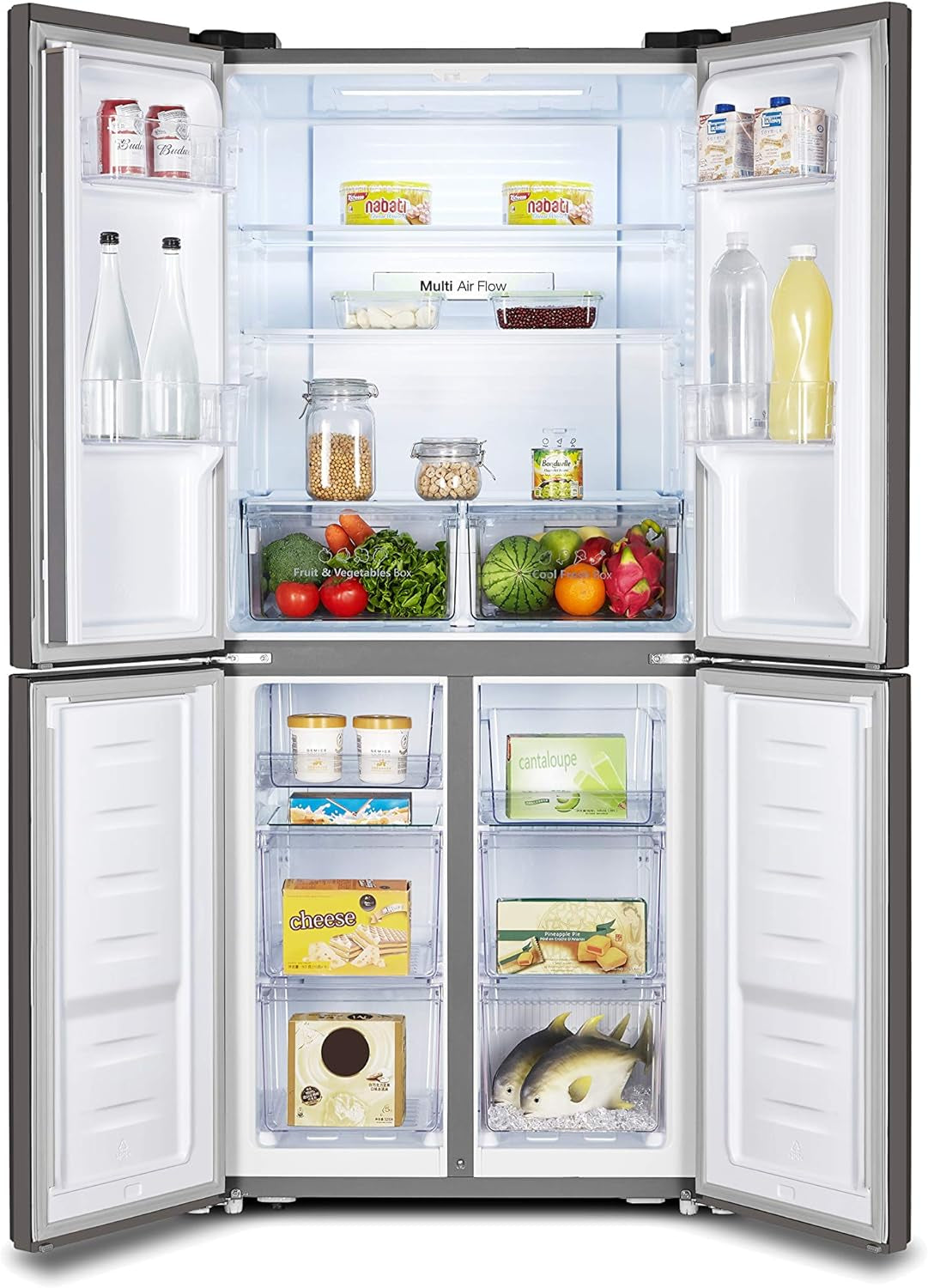Hisense RQ515N4AC2 Frigo Américain Autoportante 427 L E Métallique, Argent
