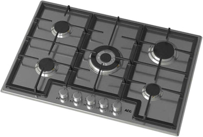 AEG HGB75400SM Slim Line Plateau De Cuisson À Gaz, 75 Cm, 5 Feux, Acier Inoxydable