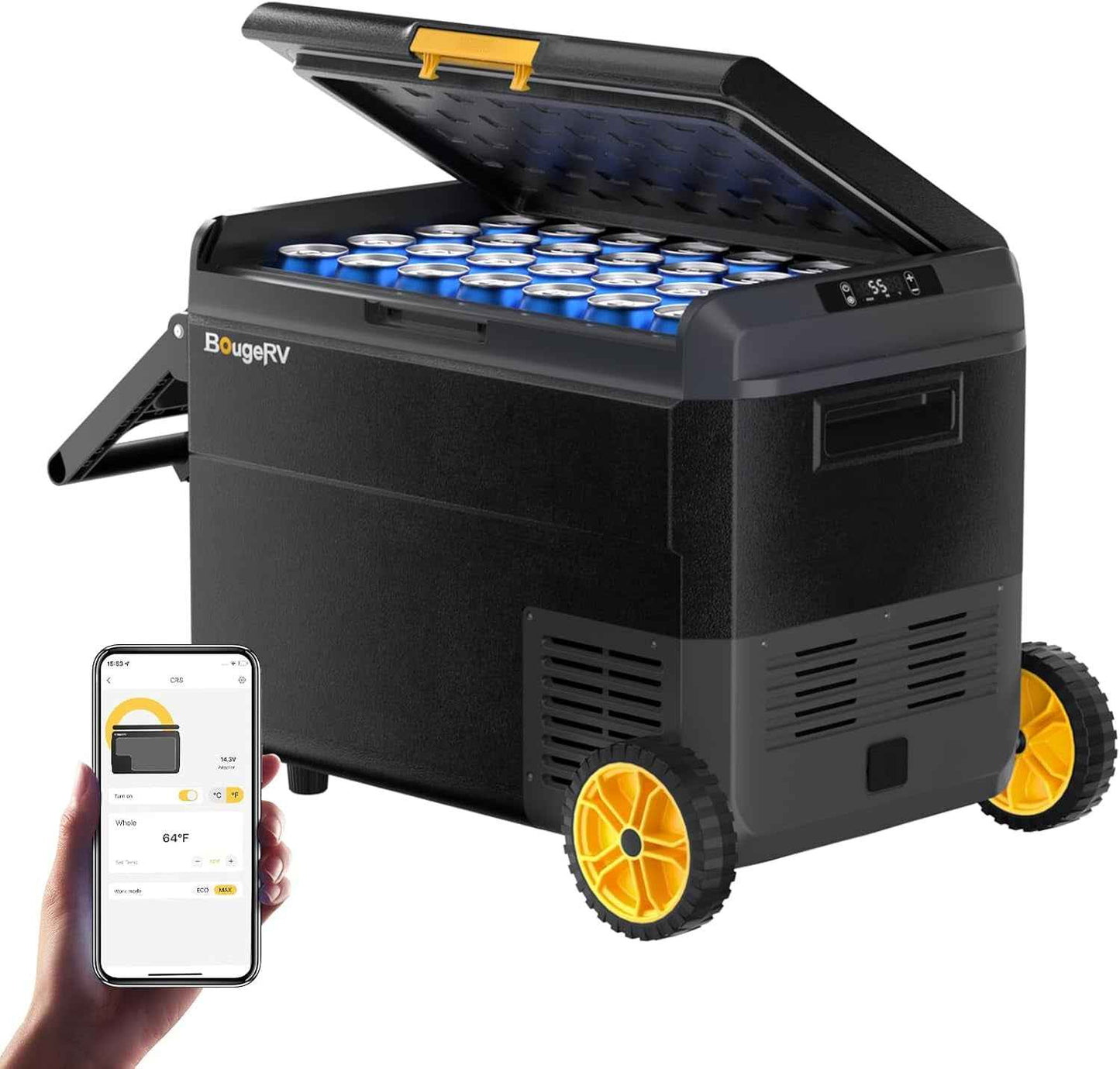 CRS 50L Glacière À Compresseur Avec Roues Poignée Étanchéité IPX4 Congélateur Réfrigérateur À Compression 12/24V 220V Pour Voiture Camping Voyage Bateau Contrôle APP -20℃~20°C