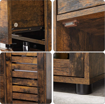 Meuble De Salle De Bain, Buffet, Armoire, Placard De Rangement Avec 3 Tiroirs, 2 Étagères Intérieures Réglables En Hauteur, Pour Salon, Cuisine, Couloir, Marron Rustique BBK143X01
