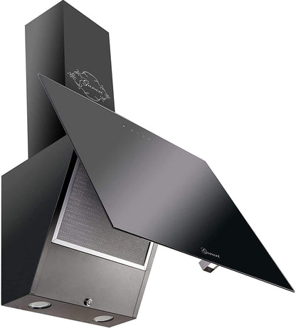 Hotte Aspirante 60 Cm Noir Verre  286 BL 6 Pr, Hotte De Cuisine Classe D'Efficacité Énergétique A, Hotte Inclinée 1000M³/H, Hotte Murale Télécommande