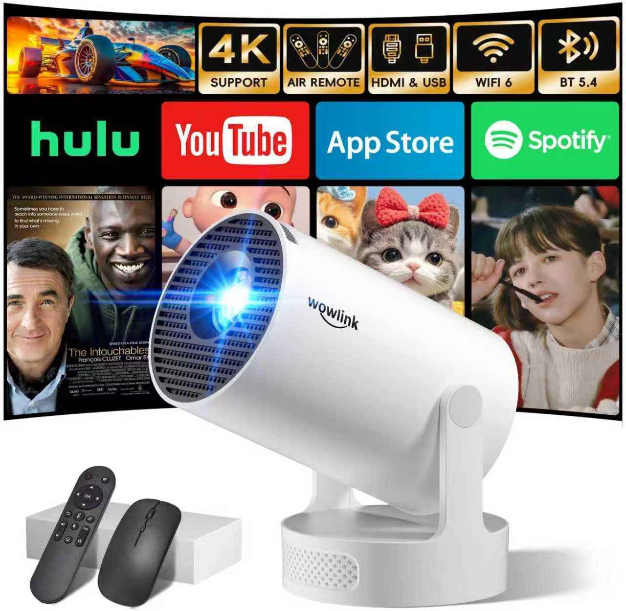 [Apps Intégrées & 2026 Upgraded] Vidéoprojecteur Avec Wifi 6 Et Bluetooth | Projecteur Supporte 4K 1080P Auto Keystone Rotation 180° Compatibile Avec HDMI/TV Stick/Memory Stick/Laptop, Blanc