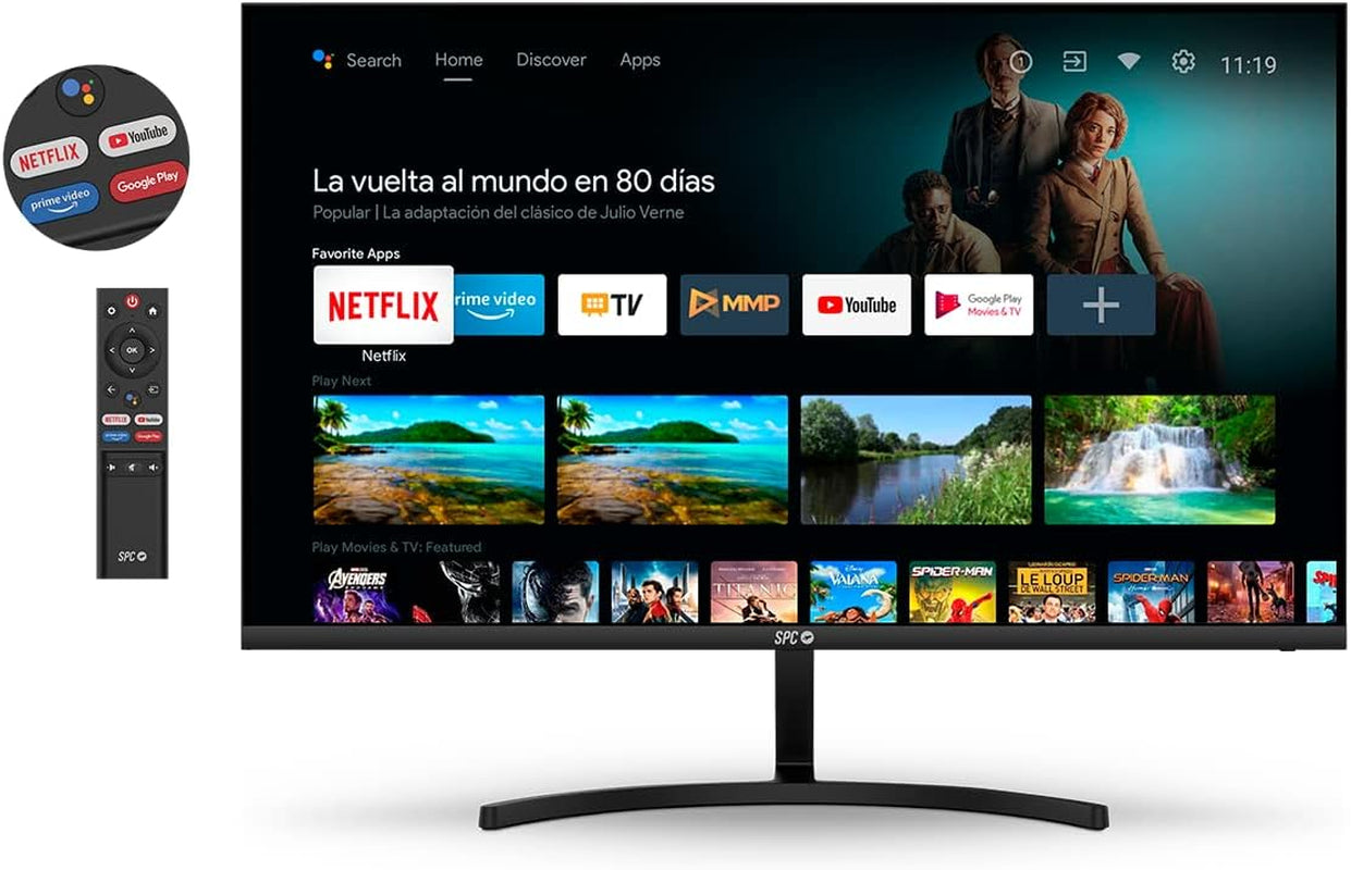 Smart Monitor 24" - Écran Android TV, Full HD, Télécommande | Écran Et Android TV, Haut-Parleurs Intégrés, Design Ultrafin, Streaming Netflix, Prime Video, Etc.